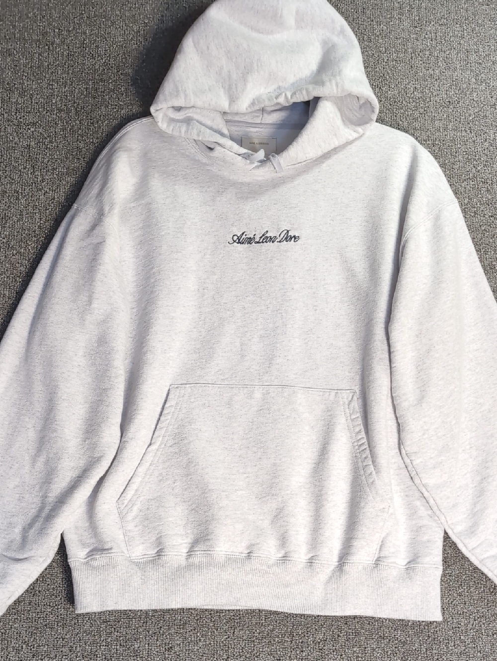 AIMÉ LEON DORE Logo-Embroidered Loopback French Terry Hoodie Sz L Heather Gray